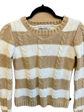 Old Navy Tan and White Cable Knit Sweater